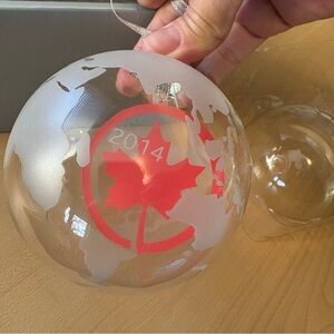 Air Canada Frosted Glass Holiday Ornament with Red Maple Leaf 2014 staff gift